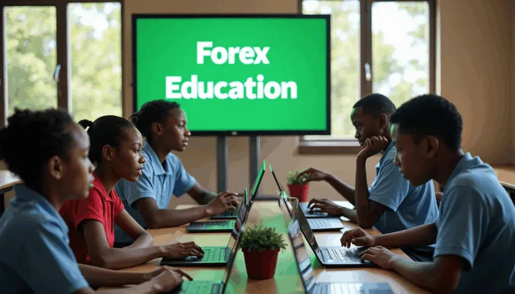 South African and Botswanan youth study forex in bright classroom